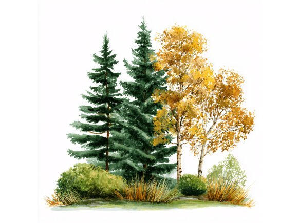 12 JPG Forest Trees Watercolor Set