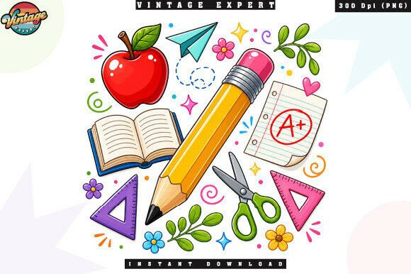 Colorful Classroom Supplies Clipart PNG