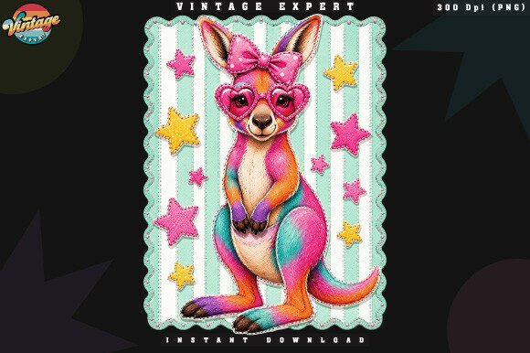 Colorful Rainbow Kangaroo Patchwork PNG