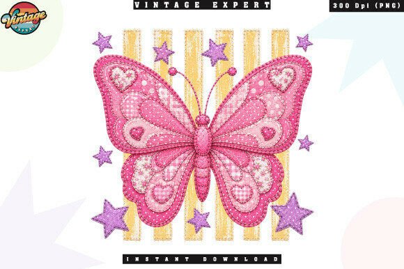 Coquette Pink Butterfly Patchwork PNG: A Versatile Design for Creative and Commercial Use