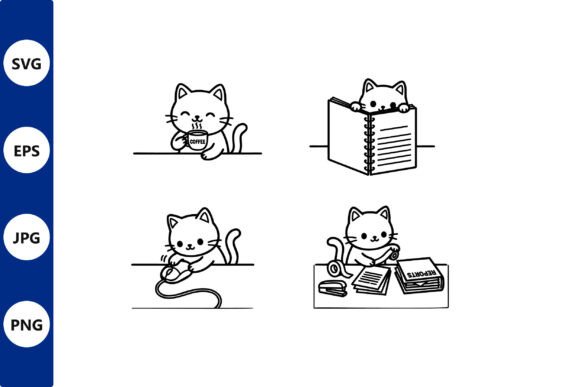 Cute Cat Office Tasks Vector Set for Creative Crafting Projects