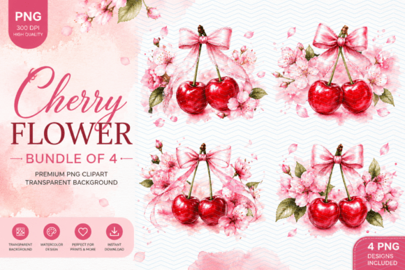 Elevate Your Creative Projects with the Watercolor Cherry Floral PNG Bundle 2