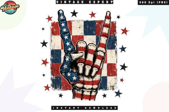 Patriotic Skeleton Hand Patchwork PNG Design