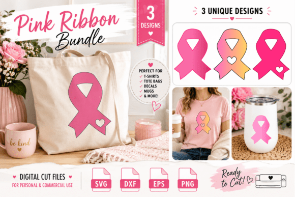 Pink Ribbon SVG Bundle for Breast Cancer Awareness