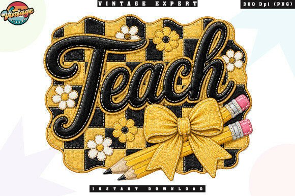 Retro Teach Checkerboard Patchwork PNG: A Stylish and Versatile Design for Educators and Makers