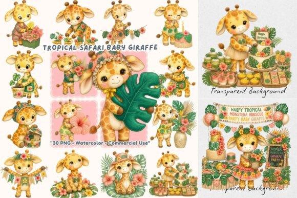 Tropical Jungle Baby Giraffe Watercolor: A Vibrant Design Resource for Creative Projects