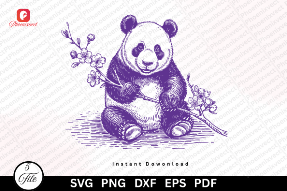 Vintage Floral Hand Drawn Panda SVG PNG: A Timeless Design for Modern Creative Projects