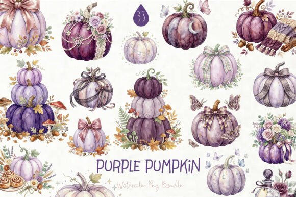 Watercolor Purple Pumpkin Clipart for Creative Projects