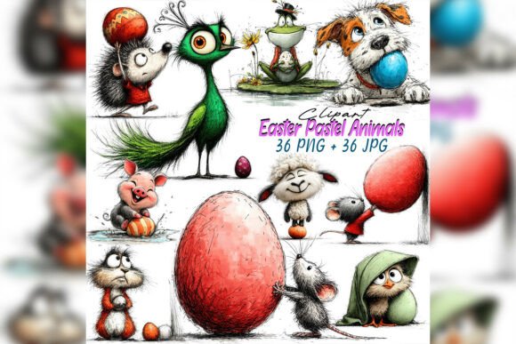Whimsical Easter Pastel Animals Clipart: A Delicate Touch for Spring and Easter Designs