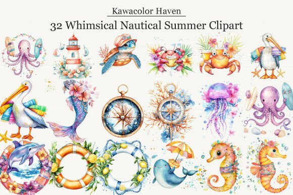 Whimsical Nautical Summer Clipart: Creative Design Made Easy