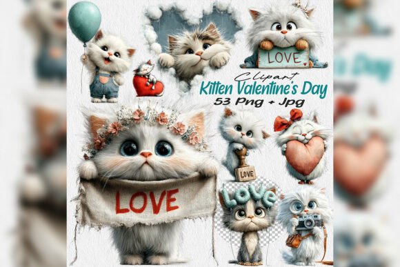 Whimsical White Kitten Valentine Clipart: A Practical Design Resource for Romantic and Craft-Oriented Projects